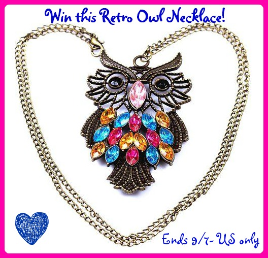 retro owl necklace button