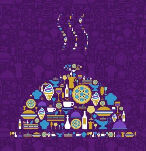 Food and drink icon set in tray shape