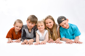 The group of five children on the foor