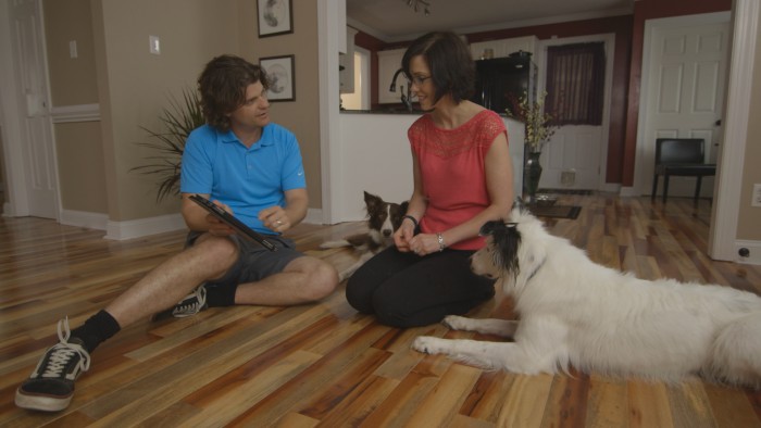 Raleigh, NC, USA: Dr. Hare, Vickki Stead discuss the Dognition results of her two dogs, Zena & Finnegan. (Photo credit: © National Geographic Channel)