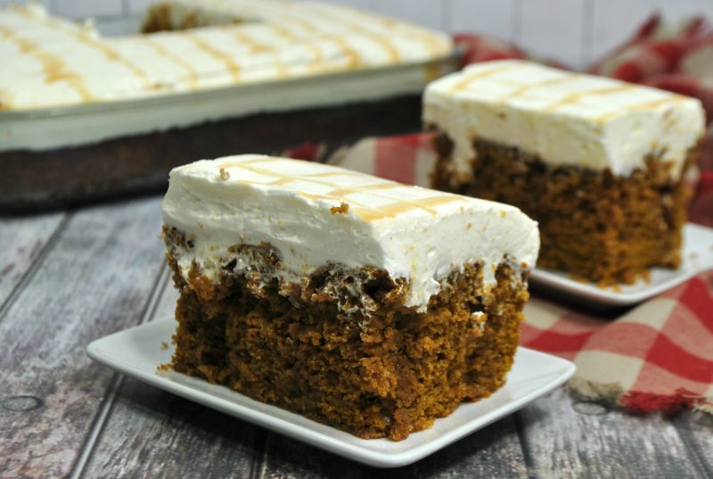 pumpkin caramel cream cheese poke cake