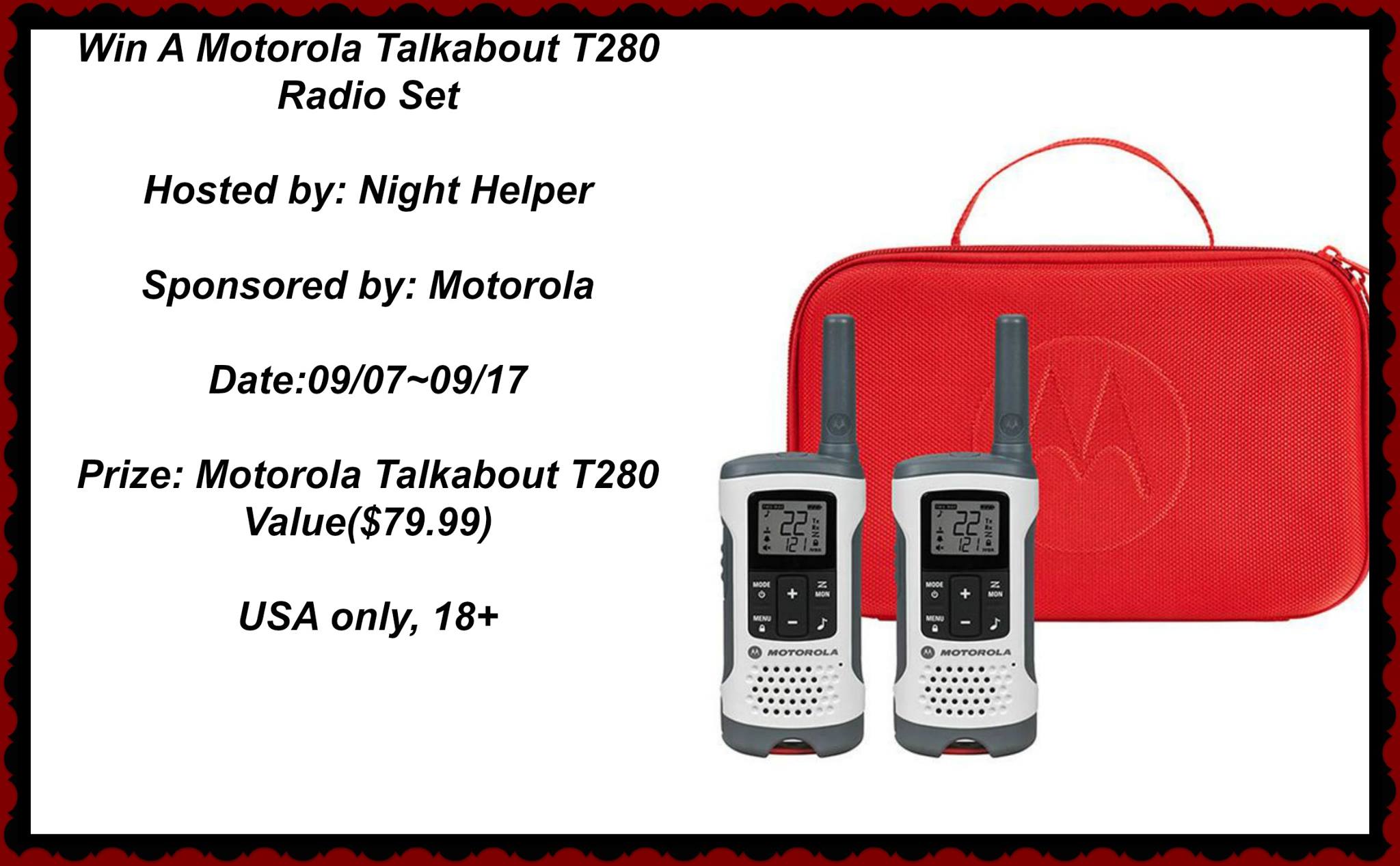 Win a Motorola Talkabout T280 Radio Set #EmergencyPreparednessMonth 