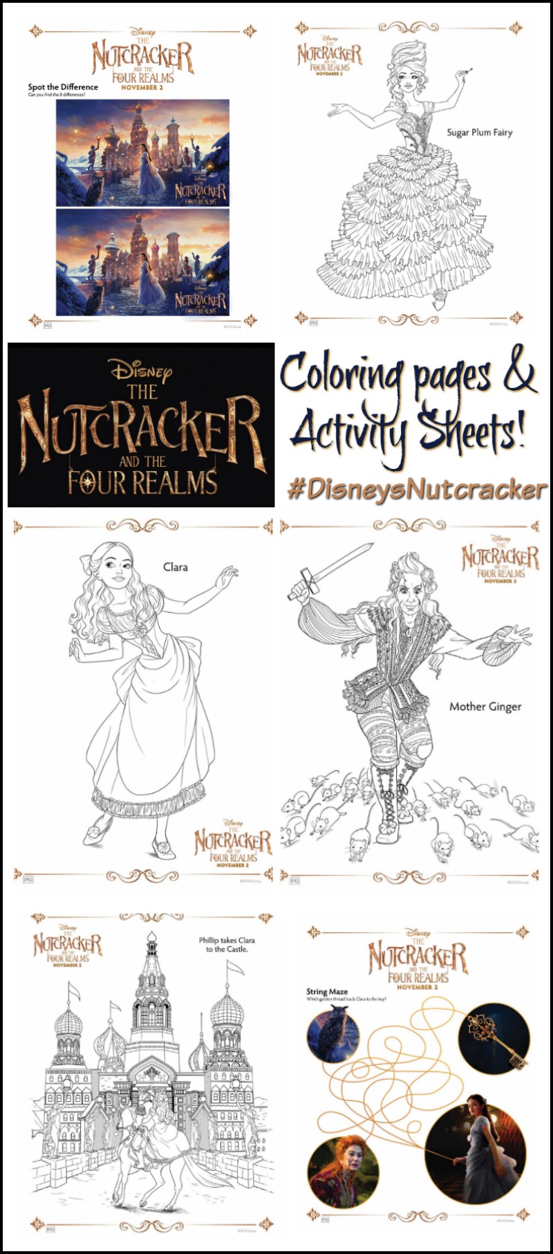THE NUTCRACKER AND THE FOUR REALMS - Coloring Pages, Activity Sheets and MORE! #printables #DisneysNutcracker