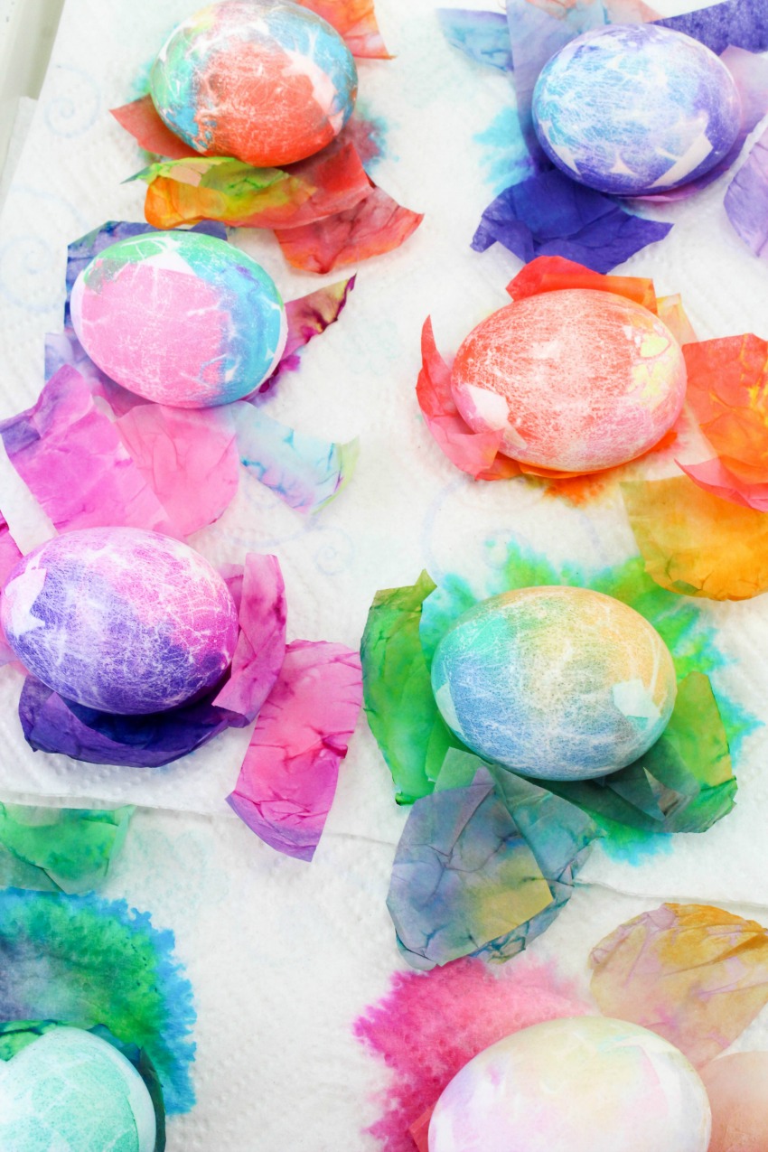 Tissue Paper Dyed Easter Eggs process