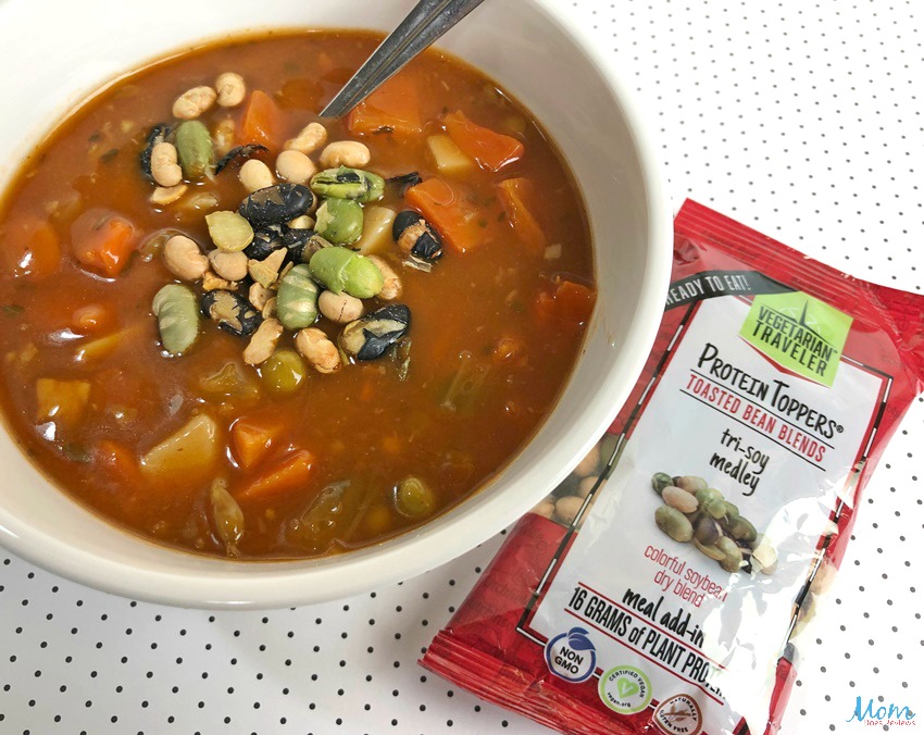 Vegetarian Traveler Protein Toppers - Tri-Soy Medley in soup