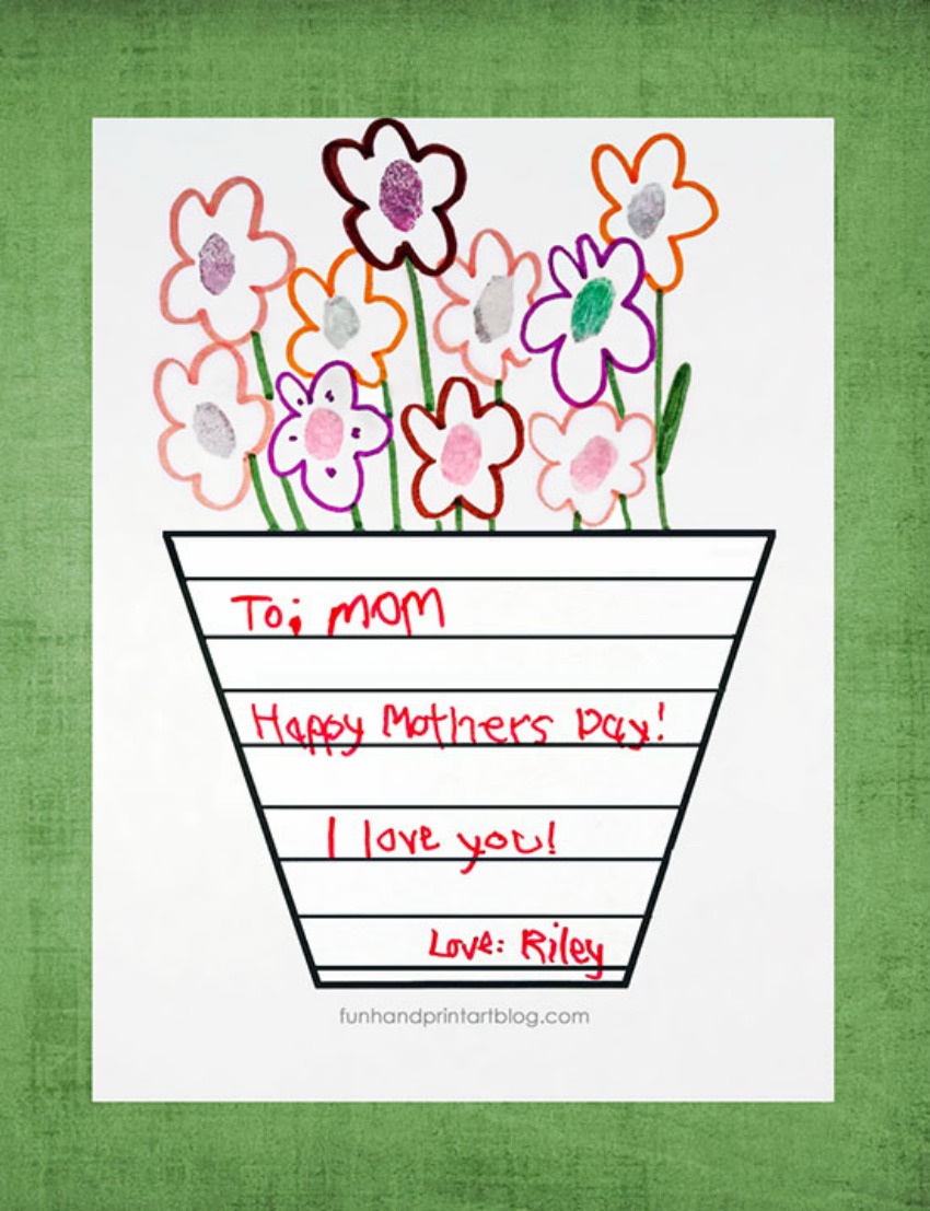 Printable Mother's Day Vase Template with Handwritten Note