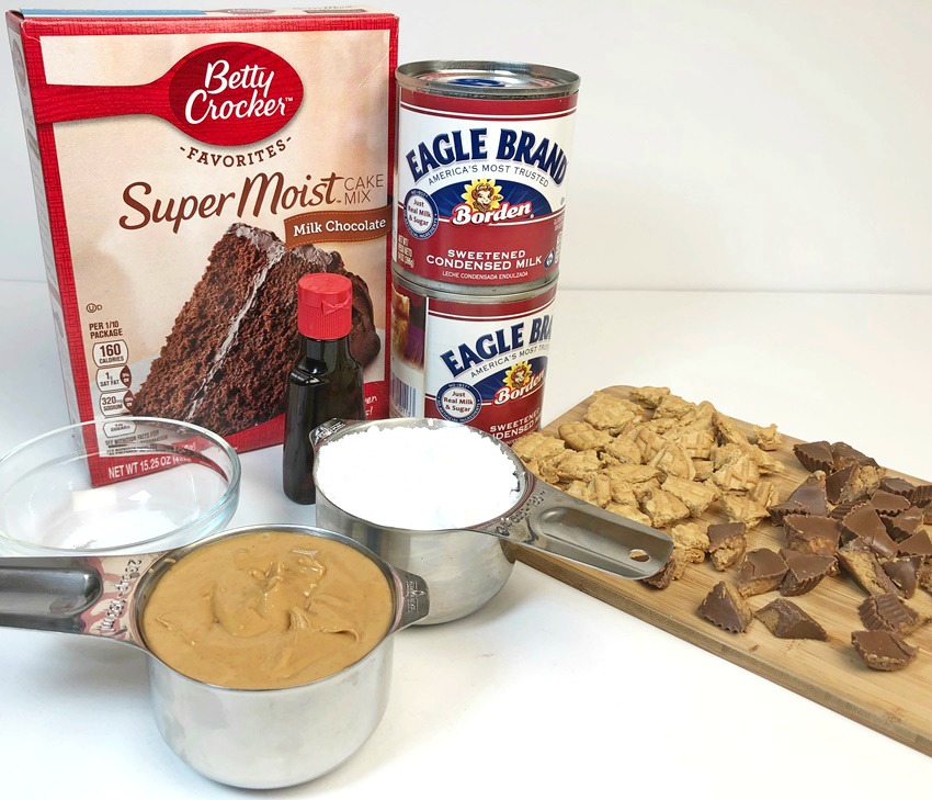 Chocolate Peanut Butter Poke Cake ingredients