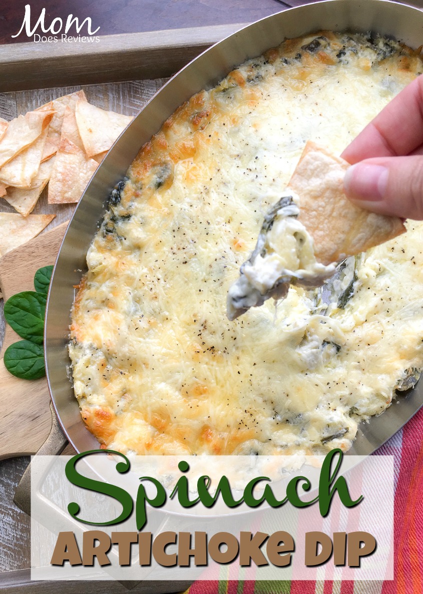 Warm Spinach Artichoke Dip with Toasted Corn Tortilla Chips #recipe #appetizer #food