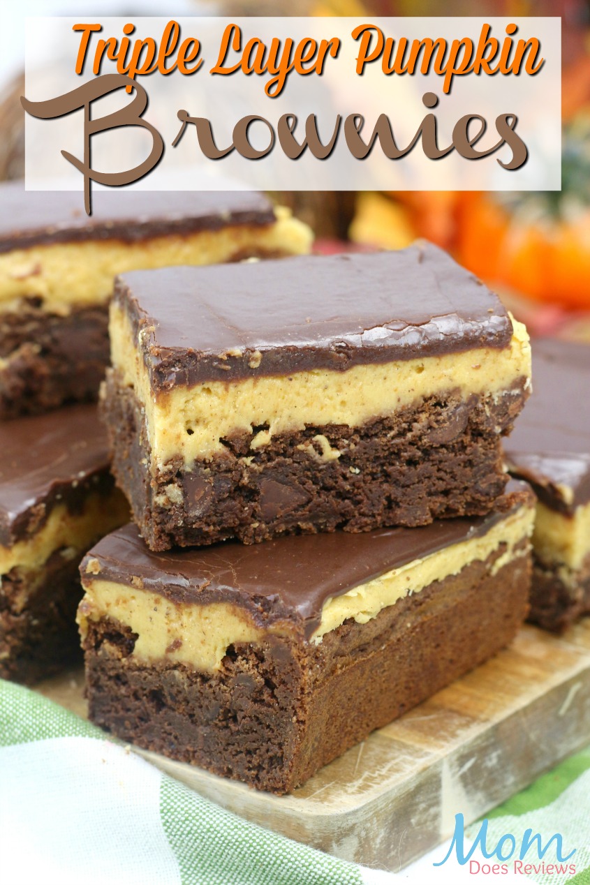 Rich & Decadent Triple Layered Pumpkin Brownies #desserts #pumpkin #brownies